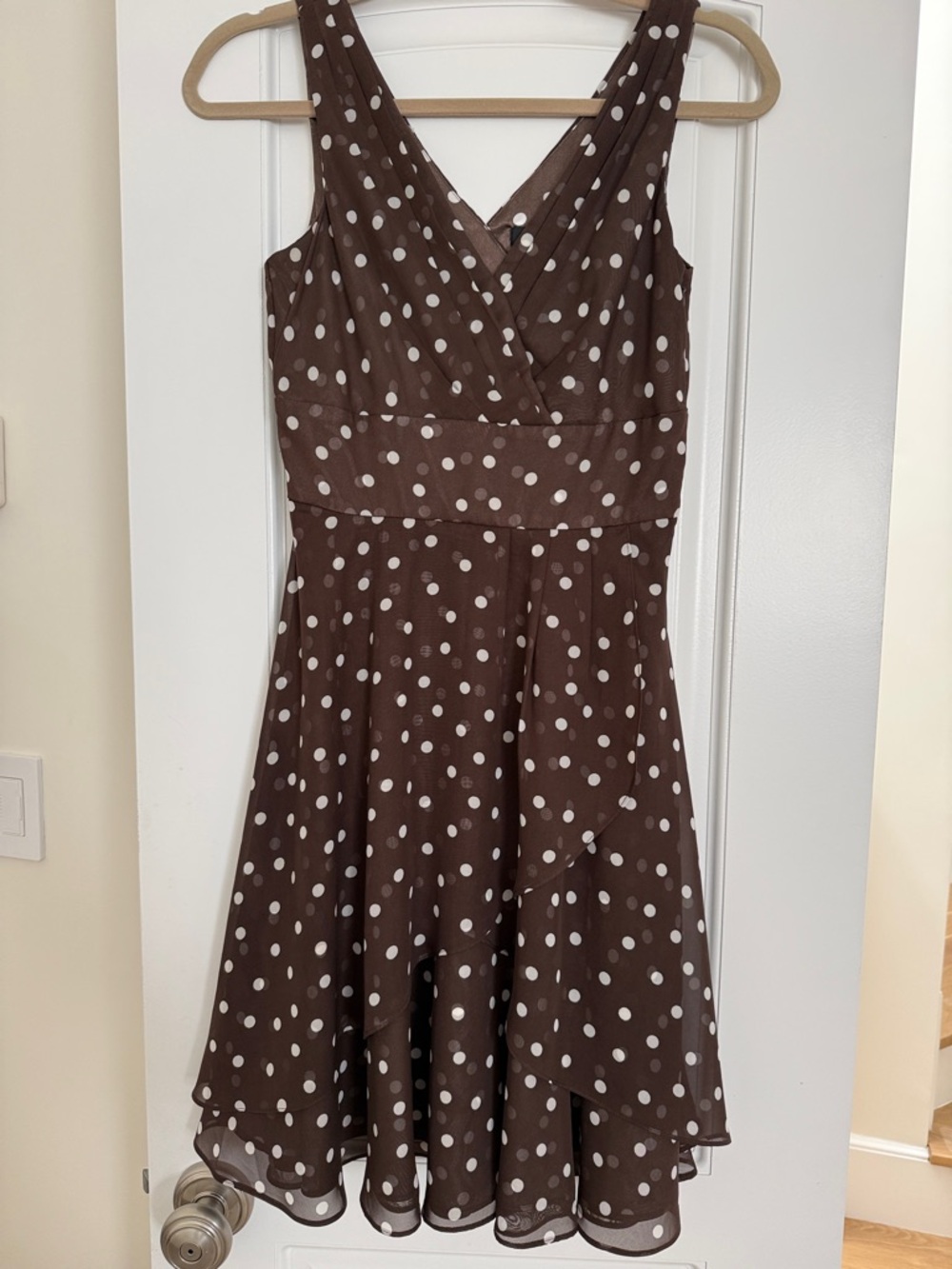 White House Black Market Brown and White Polka Dot Dress size 0